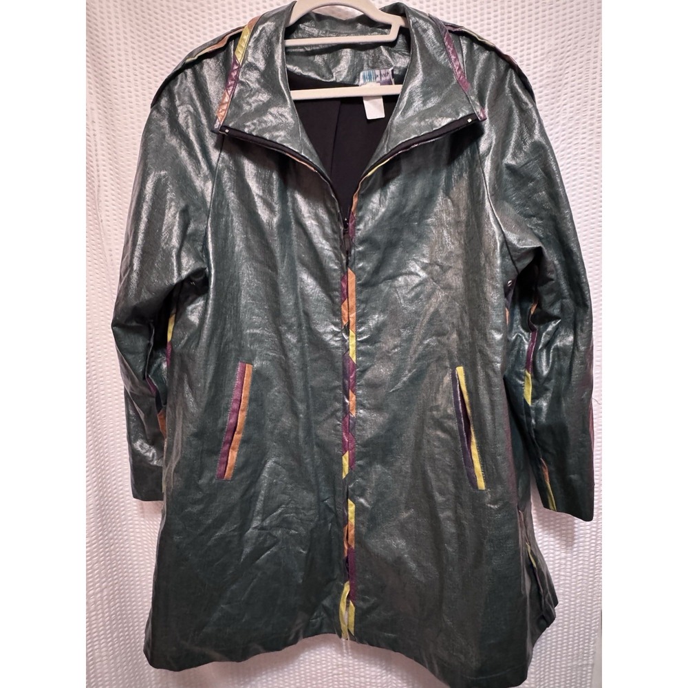 Vintage Marylou Ozbolt Storer Coated Linen Jacket Size Large, Dark Green